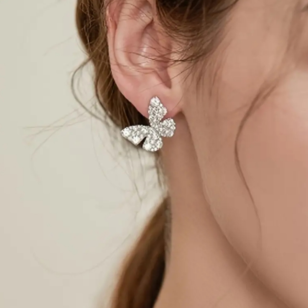 Sparkling Rhinestone Butterfly Earrings - Picture 3 of 6